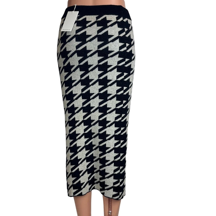 Anine Bing NWT $299 Reese Houndstooth Cashmere Black Grey Midi Skirt Size XS