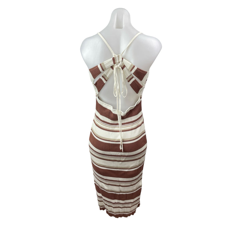 Abercrombie & Fitch Brown Ribbed Knit Cami Slit Tie Tank Midi Bodycon Dress Sz L