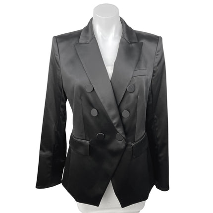 NEW Veronica Beard Miller Dickey Black Satin Double Breasted Blazer Jacket Sz 8