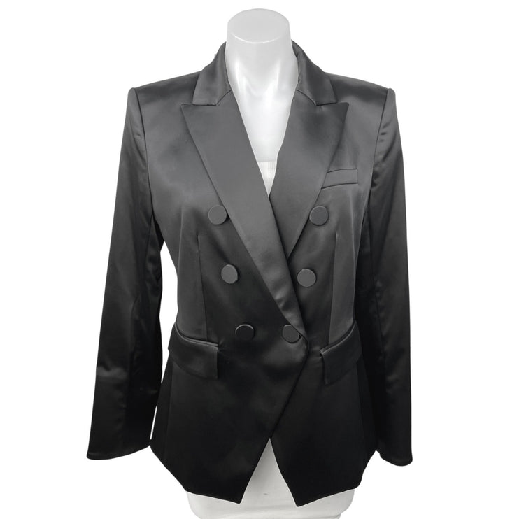 NEW Veronica Beard Miller Dickey Black Satin Double Breasted Blazer Jacket Sz 8