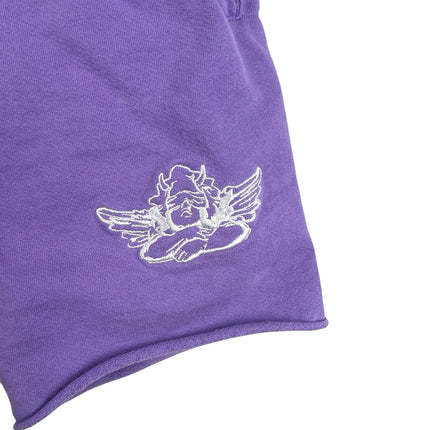 Boys Lie Purple Embroidered Logo Knit Drawcord Activewear Casual Sweat Shorts S