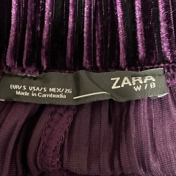 Zara Women's Purple Velvet Velour High Rise Wide Leg Trousers Pants Size S