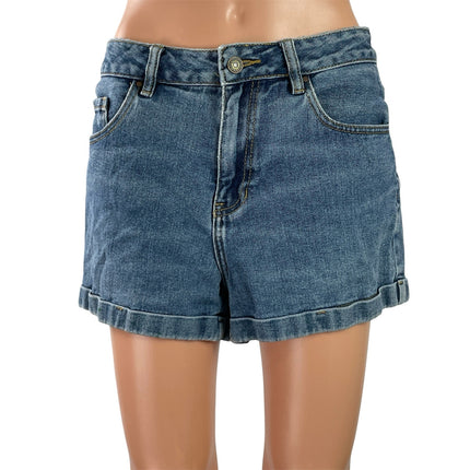 Pacsun Womens Blue Medium Wash High Waist traight Leg Denim Jeans Mom Shorts 27