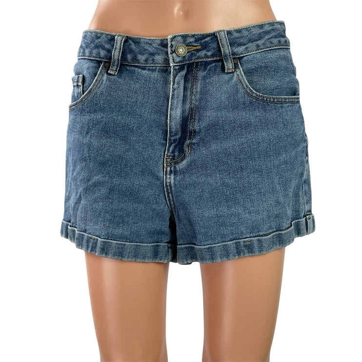 Pacsun Womens Blue Medium Wash High Waist traight Leg Denim Jeans Mom Shorts 27