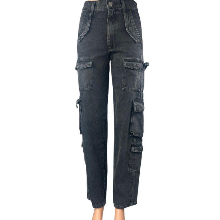 The Fix Women's Blue Straight Leg High Waisted Cargo Denim Jeans Pants Size 0
