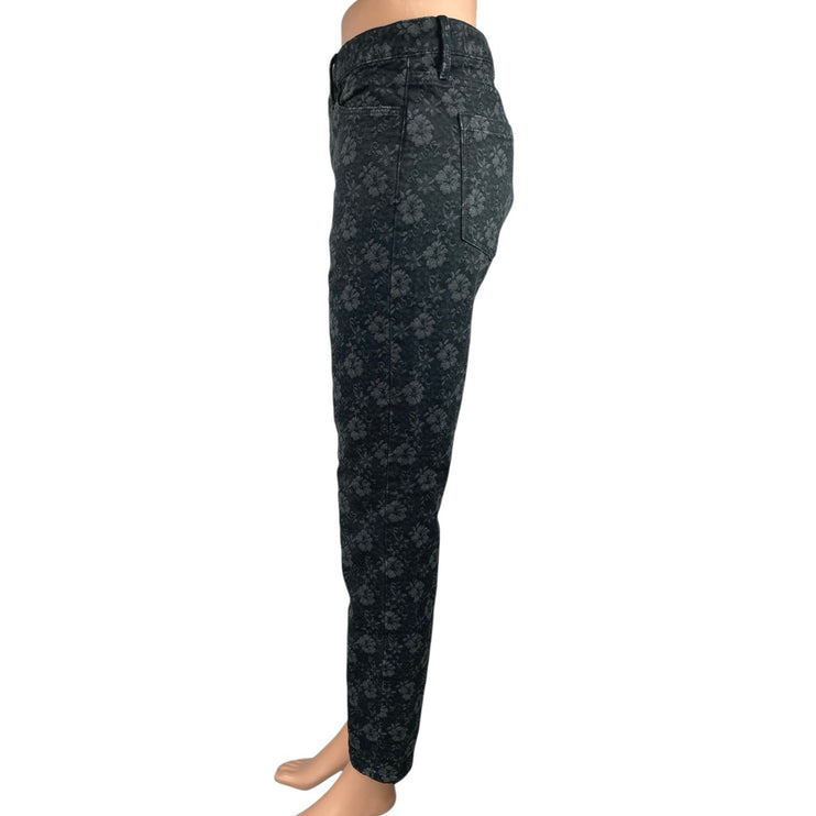 Banana Republic Black Gray Jacquard Floral Skinny Mid Rise Trousers Pants Sz 30