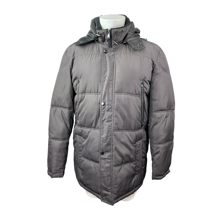 Perry Ellis Portfolio Printtech Black Hooded Puffer Quilted Coat Jacket Size LT