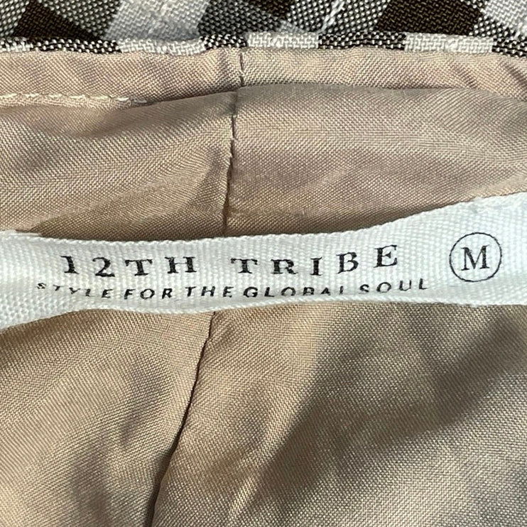 12Th Tribe Women's Brown Gingham Check Wide Leg Baggy Trousers Pants Size S