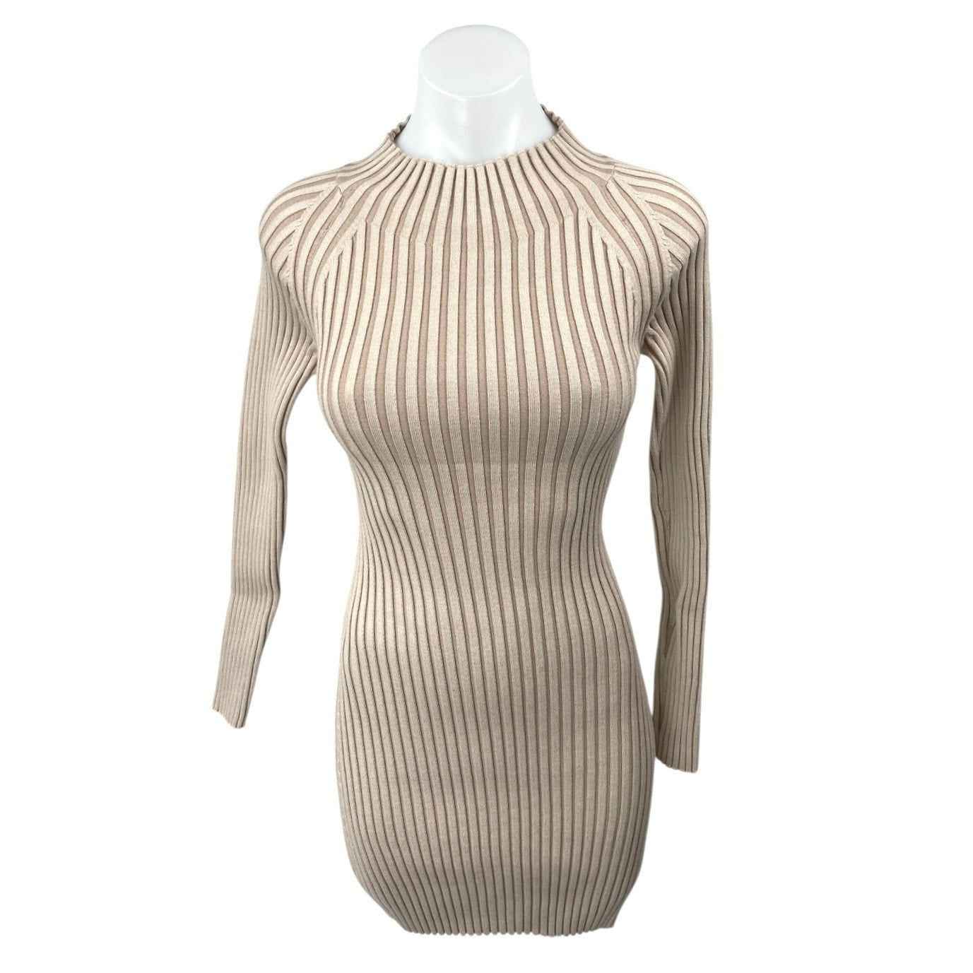 Lush Nude Pink Beige Ribbed Knit Long Sleeve Cut Out Mini Bodycon Dress Size M Lush Nude Pink Beige Ribbed Knit Long Sleeve Cut Out Mini Bodycon Dress Size M