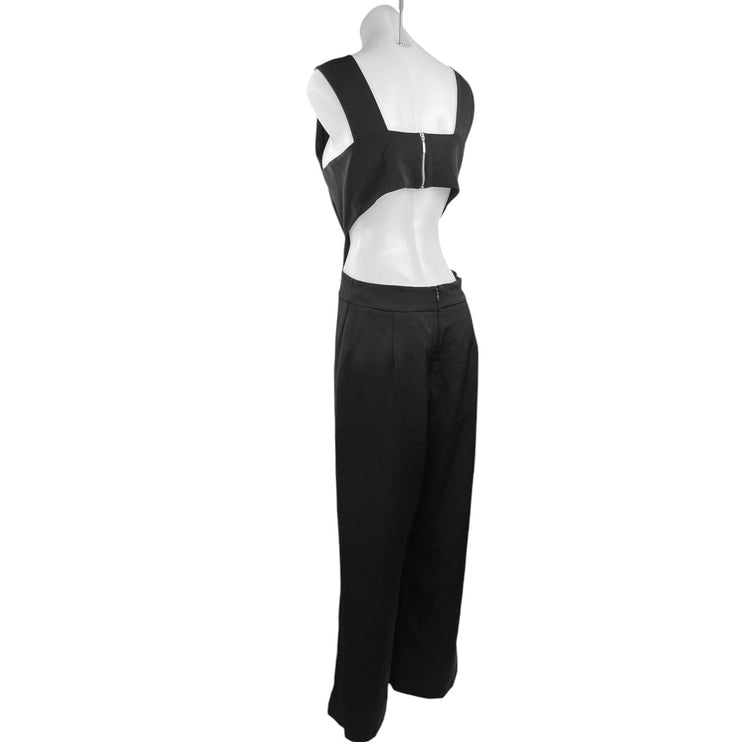 Express Women's Black Scoop Neck Cut Out Sleeveless Wide Leg Jumpsuit Size 10