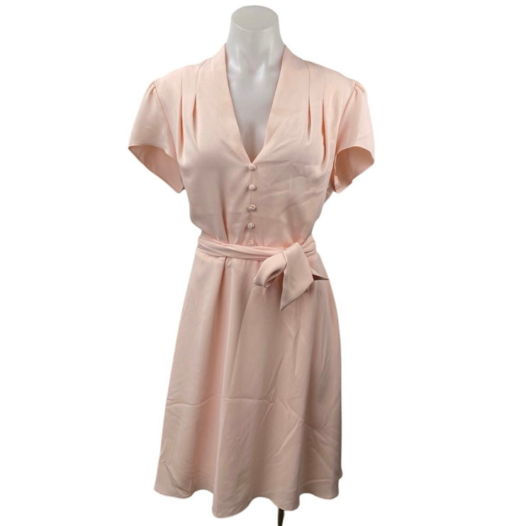 NEW Ralph Lauren Peach Orange V-neck Short Sleeve Tie Belt Midi A-Line Dress 14