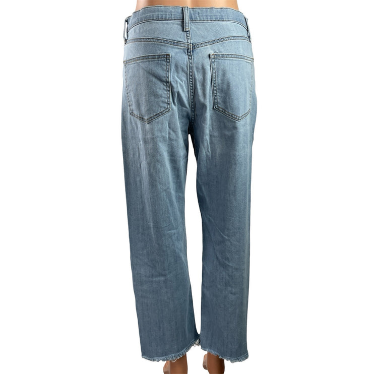 Uniqlo Women's Blue High Rise Distressed Light Wash Straight Denim Jeans Size 26