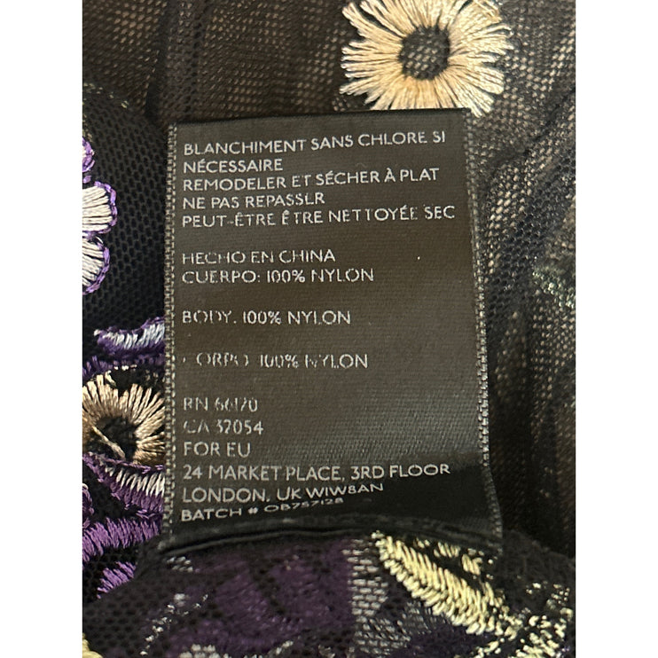 Urban Outfitters Black Lilac Floral Embroidered Sheer Short Sleeve Crop Top S