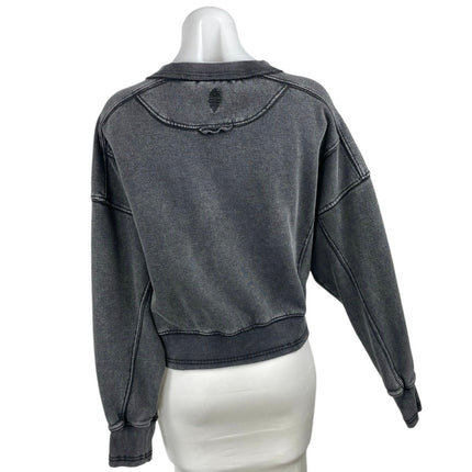 Free People FP Movement Intercept Washed Black Boxy Crop Sweatshirt Top Size M