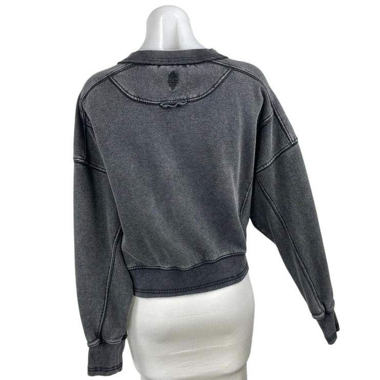 Free People FP Movement Intercept Washed Black Boxy Crop Sweatshirt Top Size M