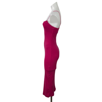 Zara Women's Pink Ribbed Knit Cami Spaghetti Strap Mid Bodycon Dress Size S