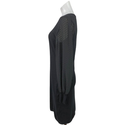 DKNY Black Polka Dot Mesh Crew Neck Long Balloon Sleeve Mini Sheath Dress Size M