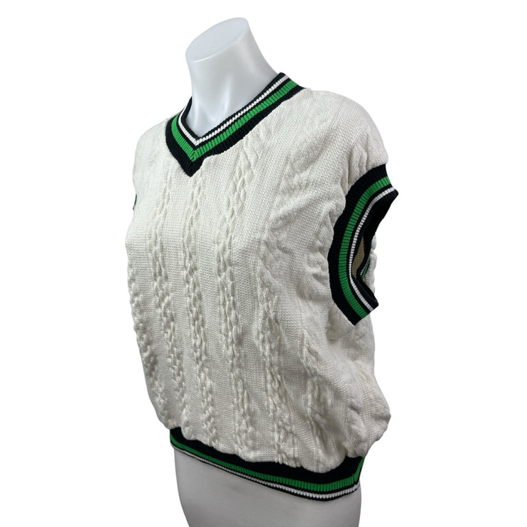 Zara Womens White Cable Knit V Neck Sleeveless Cricket Tennis Sweater Vest Top M