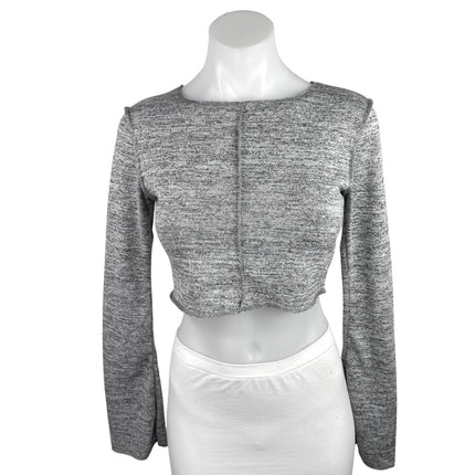 NEW Boohoo Women's Gray Exposed Seam Long Flare Sleeve Shirt Crop Sweater Top 4
