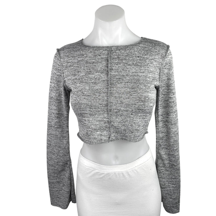 NEW Boohoo Women's Gray Exposed Seam Long Flare Sleeve Shirt Crop Sweater Top 4