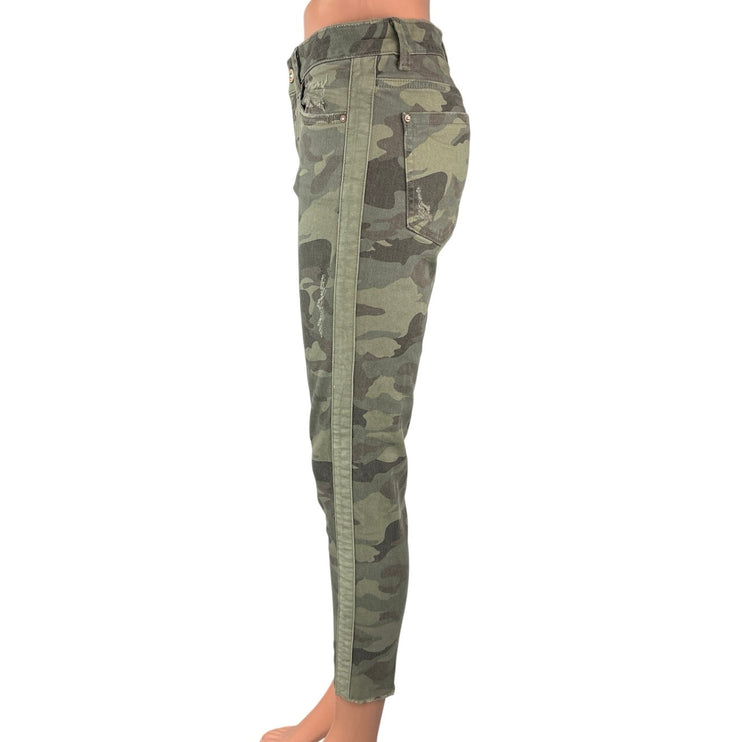 Zara Women's Green Camo Z1975 Mid Rise Military Army Cropped Denim Jeans Size 4