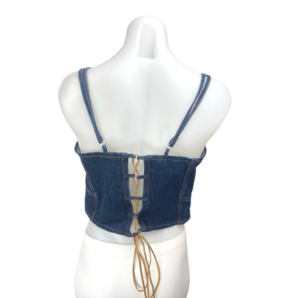 Princess Polly Blue Sleeveless Corset Bustier Denim Jean Tank Crop Top Size 12