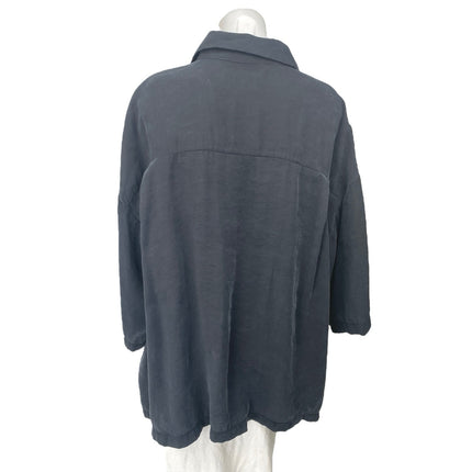 Zara Women's Black Relaxed Oversized Long Sleeve Button Up Shirt Tunic Top Sz M