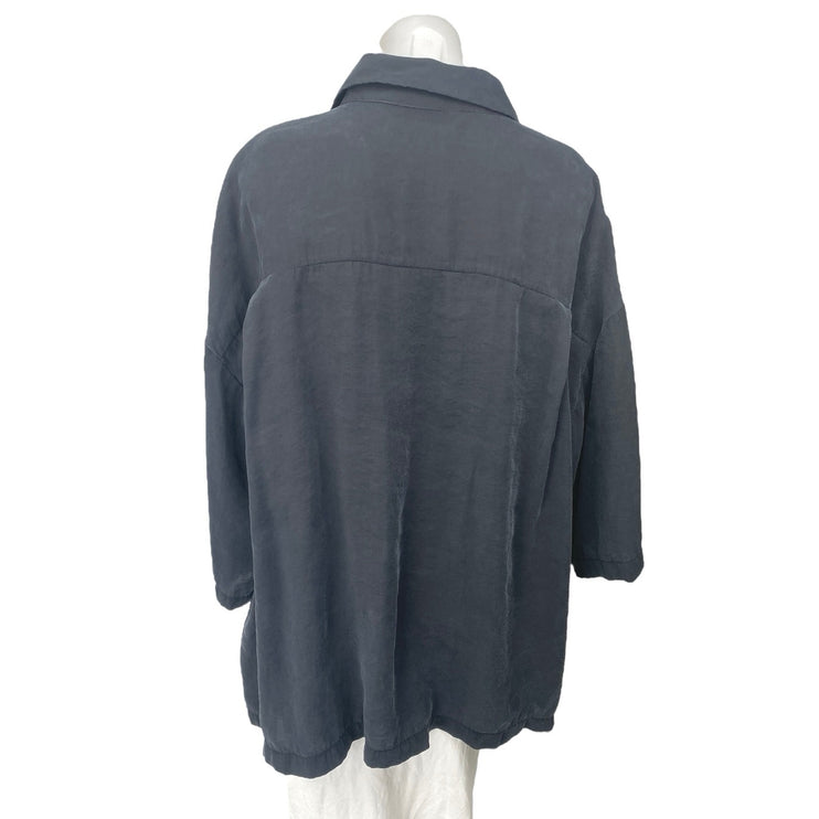 Zara Women's Black Relaxed Oversized Long Sleeve Button Up Shirt Tunic Top Sz M