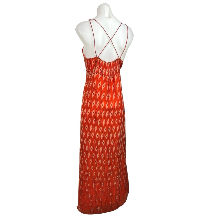 Promod Orange Argyle Diamond Print V Neck Sleeveless Summer Midi Dress Size M