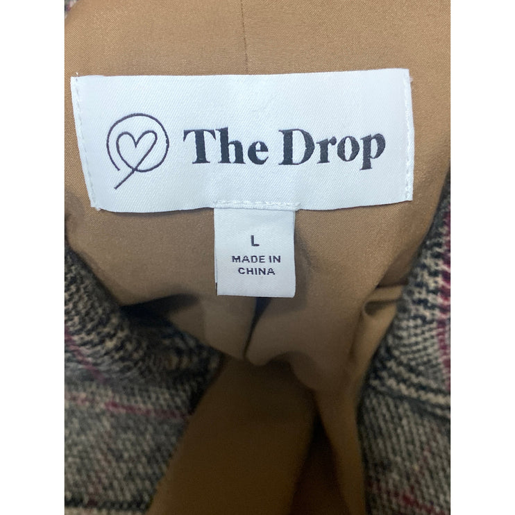The Drop Women's Beige Plaid Long Sleeve Notch Lapel Blazer Coat Suit Jacket L