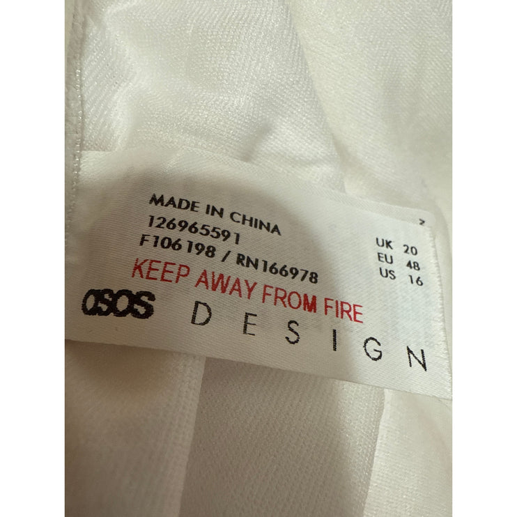 ASOS Design Pink White 3D Floral Ruffle Short Puff Sleeve Bodysuit Top Size 16