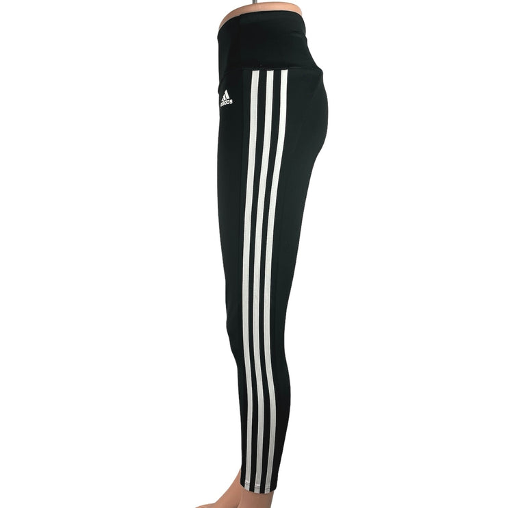 Adidas Aeroready Black Logo Striped High Rise Activewear Ankle Leggings Size S