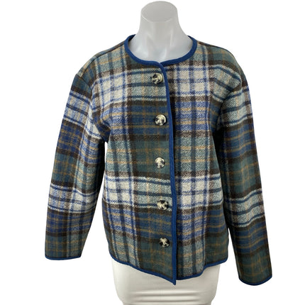 Lucky Brand Women's Green Plaid Fleece Long Sleeve Button Up Cardigan Sweater S