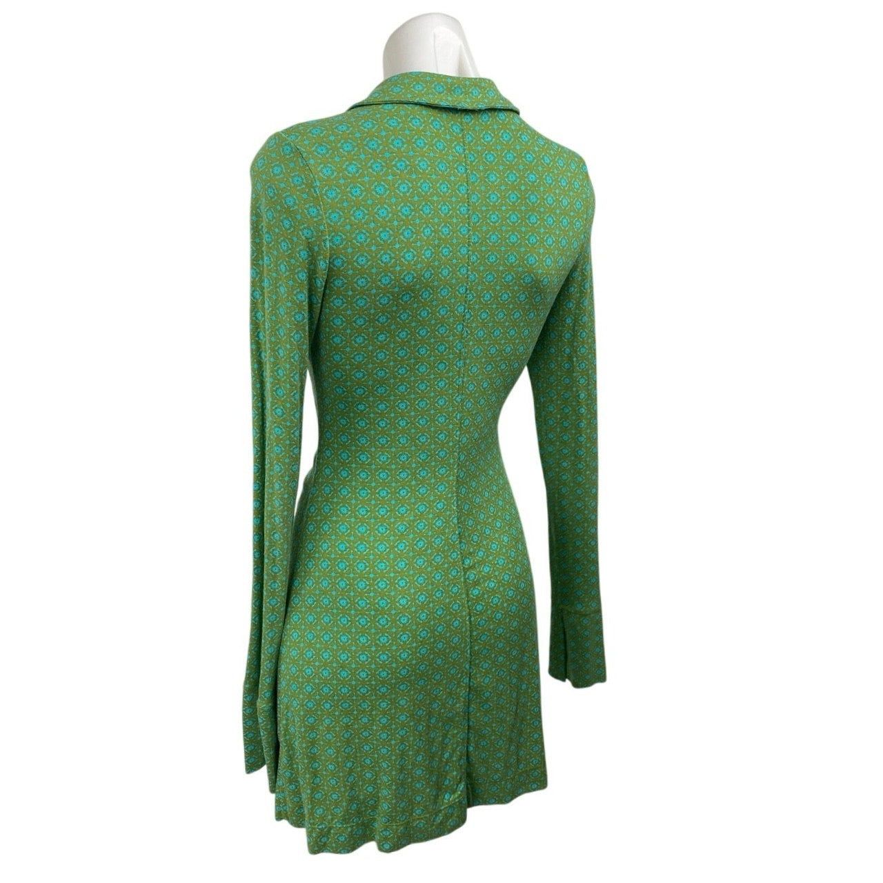 Free People Shayla Green Long Sleeve Printed Button Down Ruched Mini D –  Brie