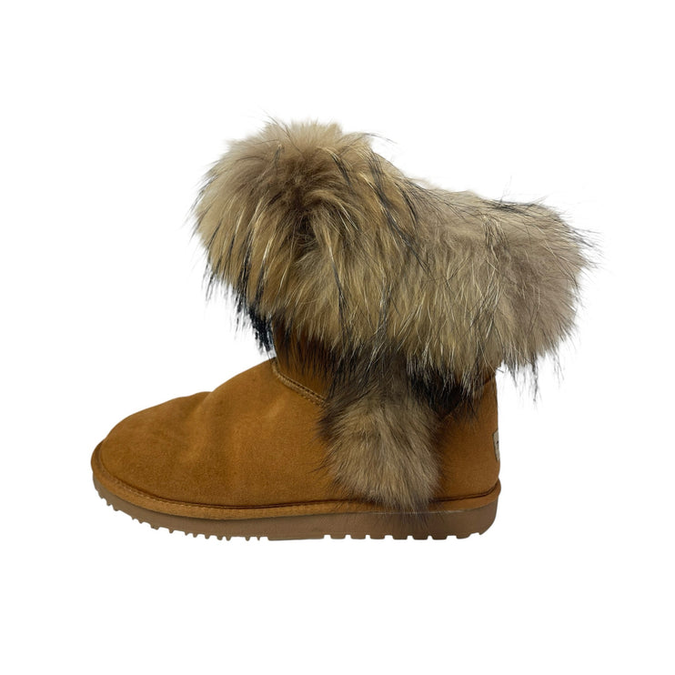 Teen Cherie Women's Brown Suede Sheepskin Almond Toe Ankle Snow Booties Boots 40