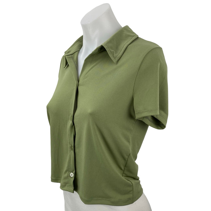 Abercrombie & Fitch Women's Green Short Sleeve Button Down Crop Shirt Top Size S