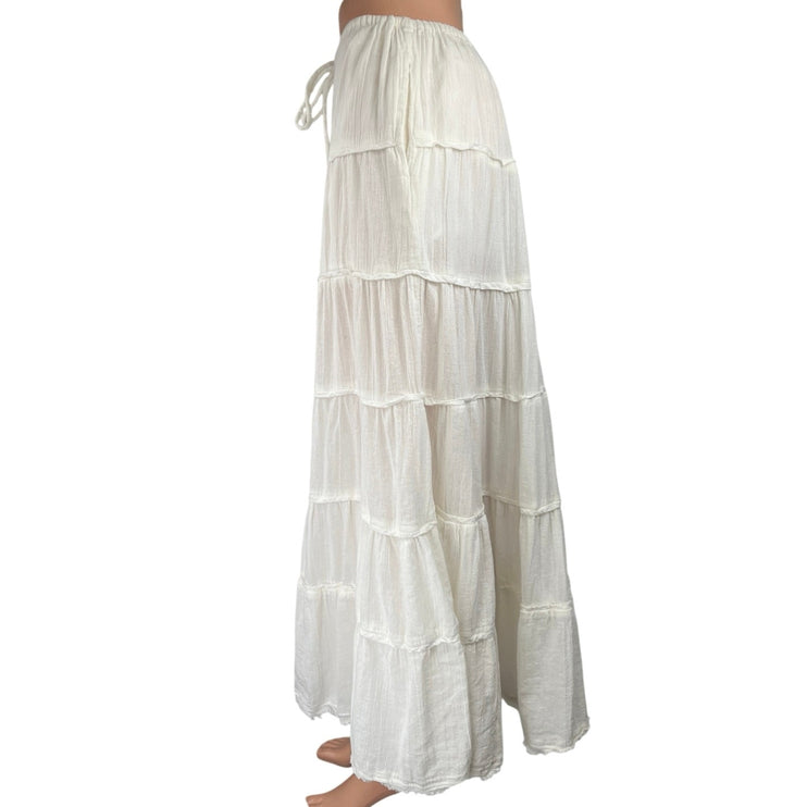 Free People Simply Smitten White Cottage Core Tiered Peasant Boho Maxi Skirt M