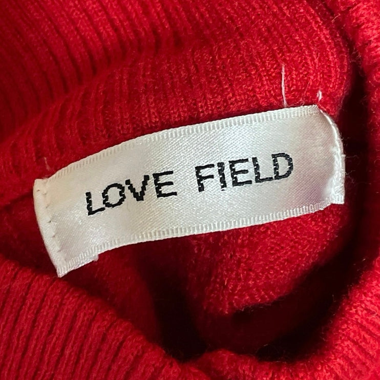 Love Field Women's Red Ribbed Knit Henley Button Turtleneck Sweater Top Size M