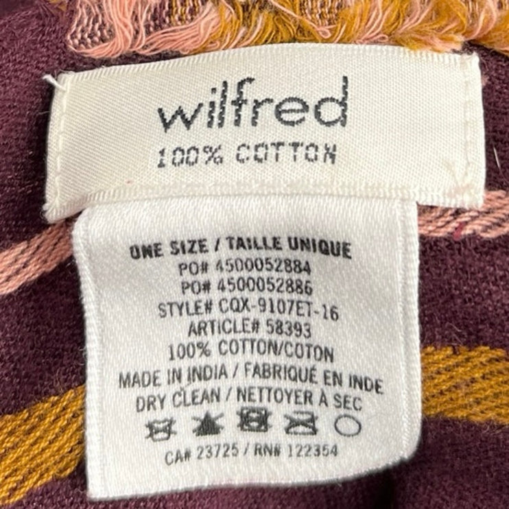 Aritzia Wilfred Purple Cotton Tribal Print Fringe Shawl Wrap Scarf One Size