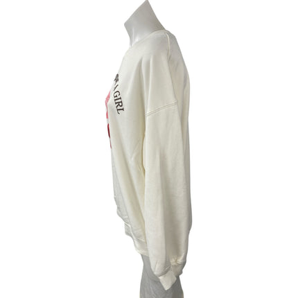Wound Up Cream Cherry Bow Fleece Just A Girl Long Sleeve Sweatshirt Top Size L