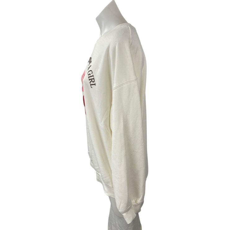 Wound Up Cream Cherry Bow Fleece Just A Girl Long Sleeve Sweatshirt Top Size L