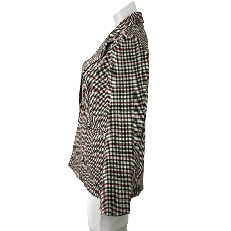 June & Hudson Black White Checkered Double Breasted Long Sleeve Blazer Jacket XS