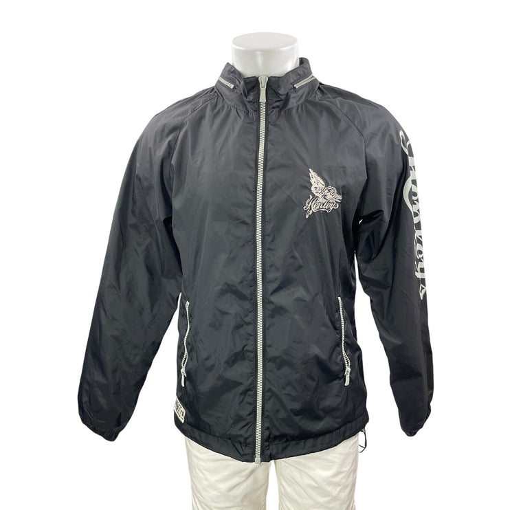Henleys Men's Black Long Sleeves Logo Full Zip Hoodie Windbreaker Coat Jacket 2
