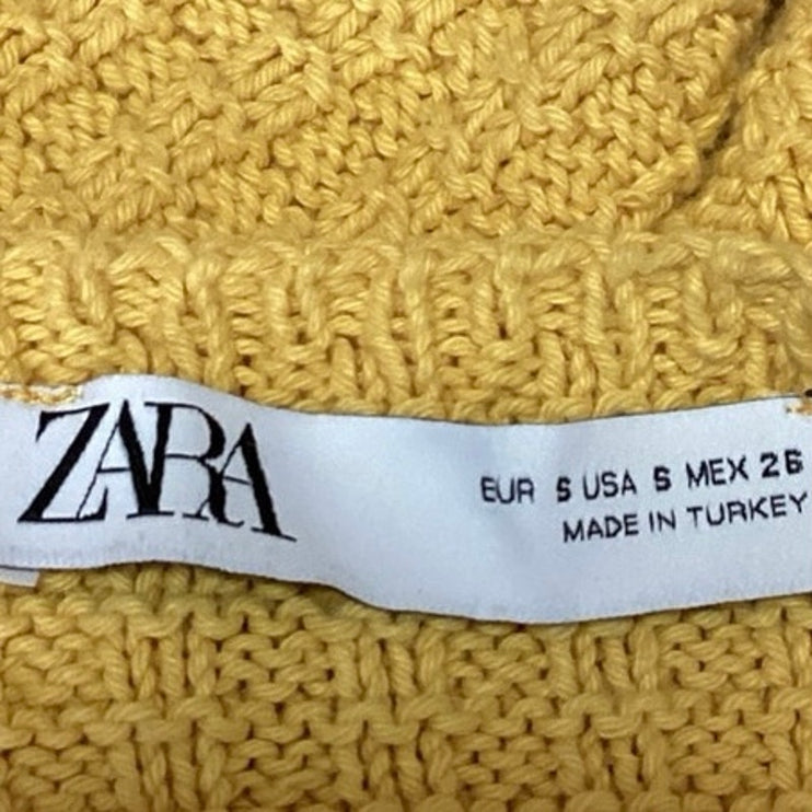 Zara Yellow Floral Embroidered Crochet Knit Wide Strap Sleeveless Crop Top Sz S