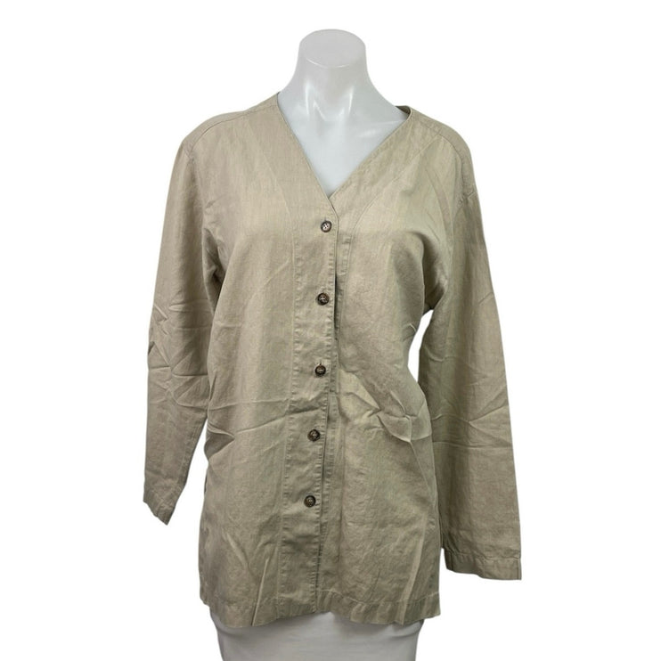 Vintage Giorgio Sant Angelo Beige Linen Long Sleeve Button Down Shirt Top Size M