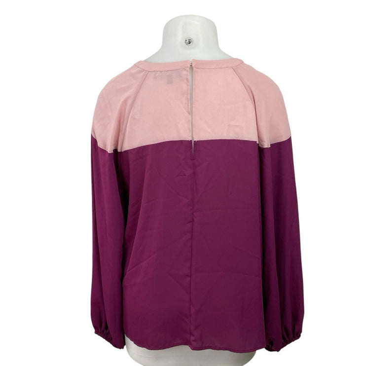 NEW Eloqui Women's Color Block Cut Out Choker V Neck Long Sleeve Blouse Top 18