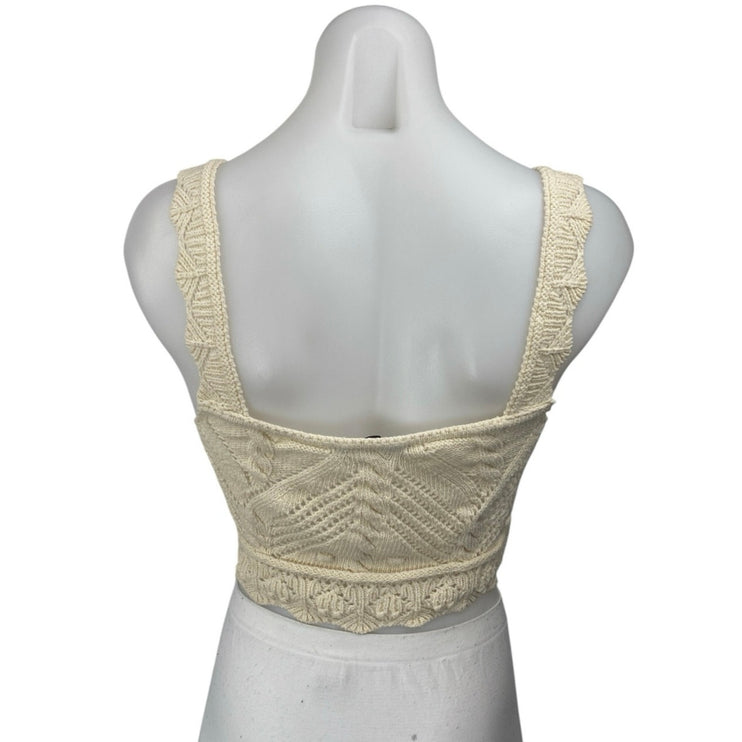 Zara Women's Cream Sleeveless Crochet Knit Cami Camisole Crop Tank Top Size S