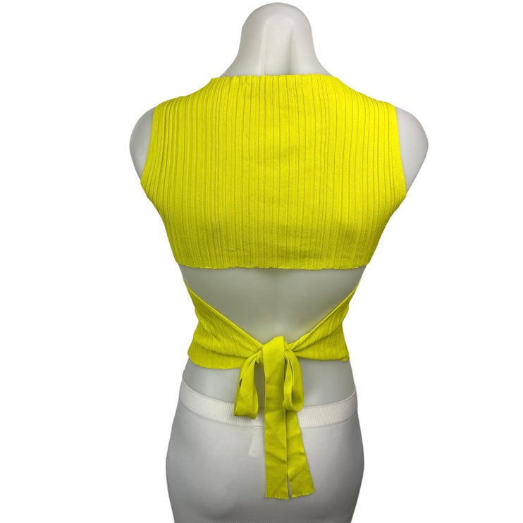 Zara Yellow Ribbed Sleeveless Cut Out Stretch Tie Back Cropped Tank Top Size S