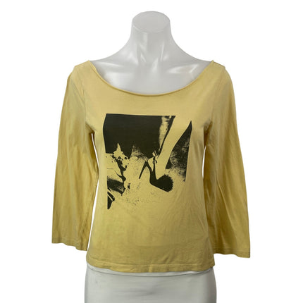 Reformation Devon Lee Carlson Lizzie Yellow 3/4 Sleeve Graphic Tee T-shirt Top S