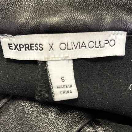 Express x Olivia Culpo Black Faux Vegan Leather High Waist Bermuda Shorts Size 6